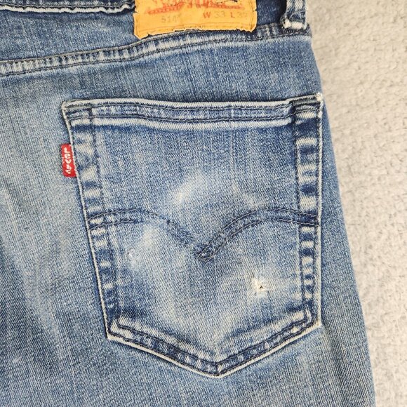 Levis 514 Jeans Mens 33x32 Blue Straight Slim Classic Cotton Blend Ripped Knee - Picture 3 of 12
